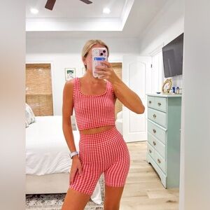 Athletic Set, Red Checkered Athletic Set, Biker shorts